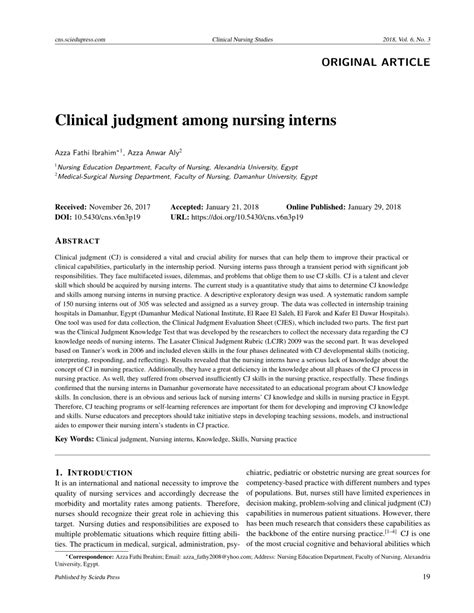 Pdf Clinical Judgment Among Nursing Interns