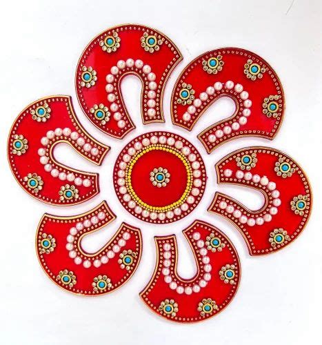 Red Decorative Acrylic Flower Rangoli Floor Rangoli Traditional