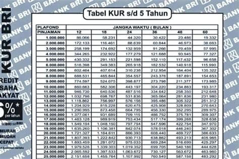 Rincian Pinjaman Kur Bri Cair Uang Rp Juta Tabel Angsuran