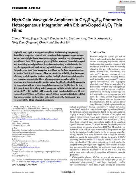 PDF HighGain Waveguide Amplifiers In Ge 25 Sb 10 S 65 Photonics