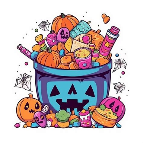 Un Seau Plein De Bonbons D Halloween Et De Bonbons G N Rative Ai