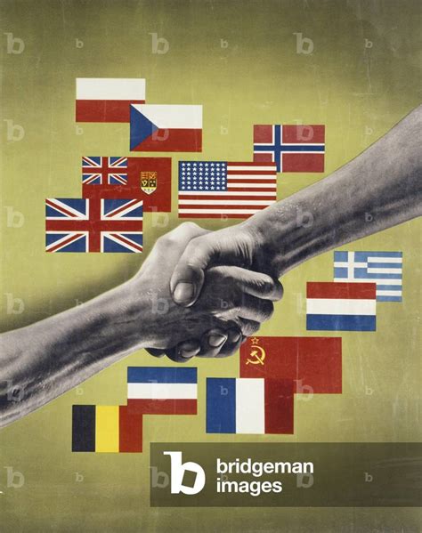 Image Of World War Two Allied Propaganda Poster Showing The Flags Of