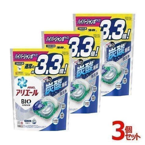 3個アリエールジェルボール4d つめかえハイパージャンボサイズ 39個 P＆g D 7194946 メガストア Yahoo店