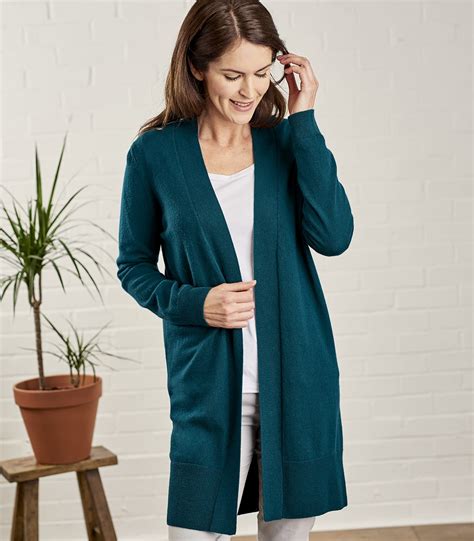 Dark Teal Womens Cashmere And Merino Open Long Cardigan Woolovers Us