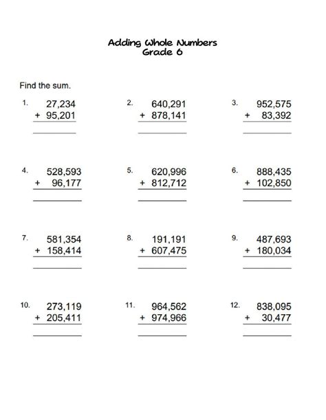 Adding Whole Numbers Grade 6 Worksheet Live Worksheets Worksheets