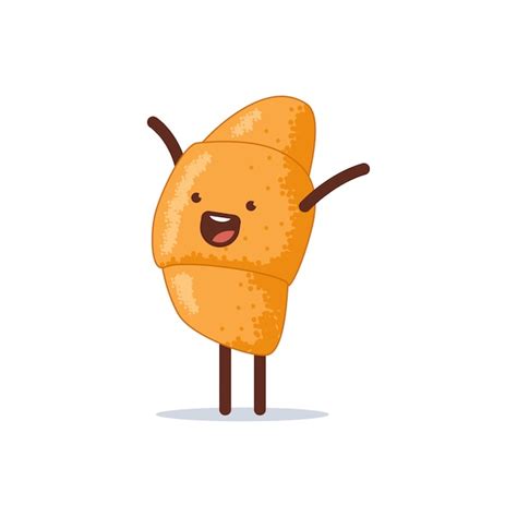 Cute And Happy Croissant Cartoon Character Isolated Premium Vector