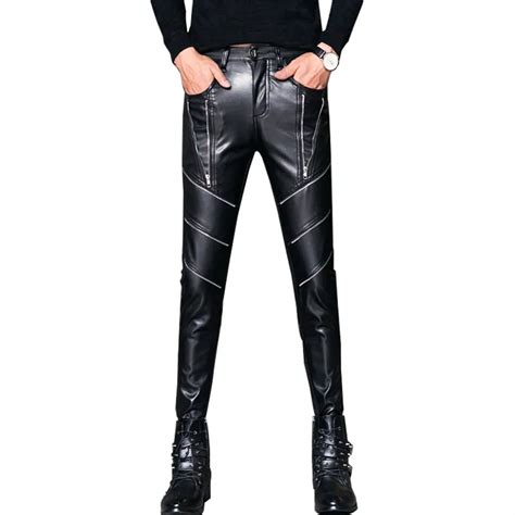 Buy Moruancle Mens Slim Fit Faux Leather Pants Punk