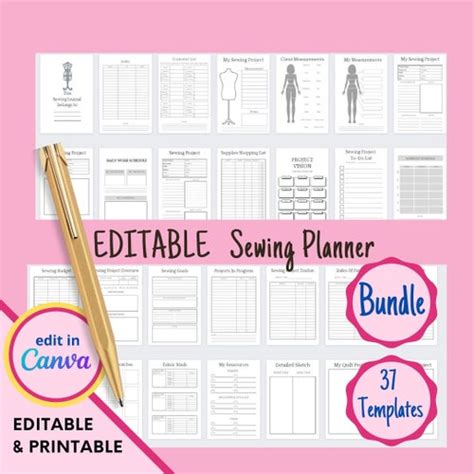 Sewing Project Planner Printable Instant Download Editable Etsy