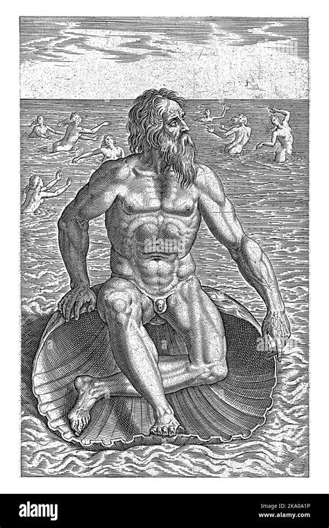 Sea God Nereus Philips Galle 1586 The Sea God Nereus Seated On A