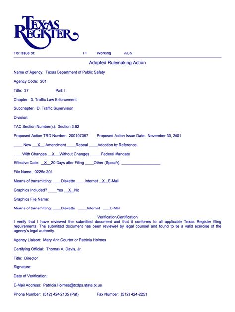 Fillable Online Txdps State Tx Adopted Rulemaking Action Texas