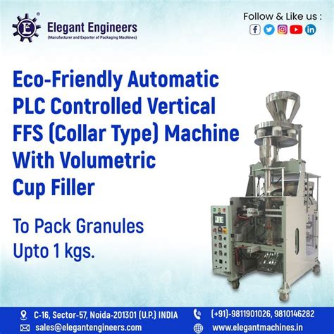 Eco Friendly Automatic Plc Controlled Vertical Ffs Collar Type Machine With Volumetric Cup