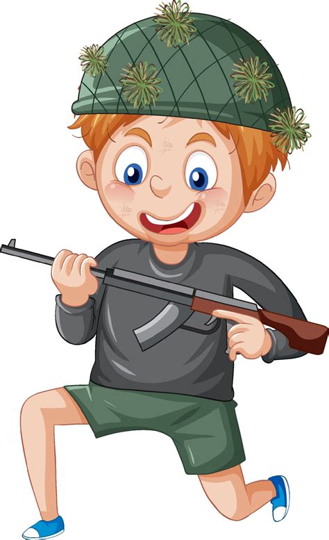 A boy holding gun cartoon character on white background 6199599 Vector ...