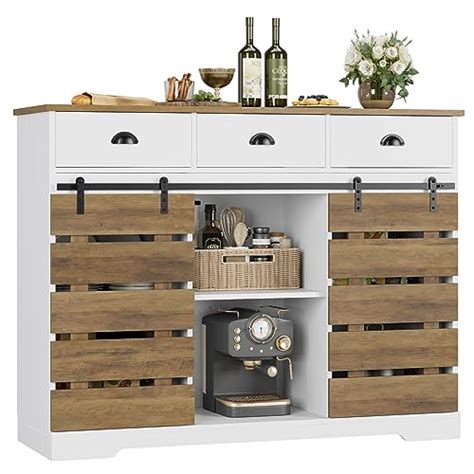 Hostack Farmhouse Coffee Bar Cabinet 47 Kitchen Buffet Cabinet With