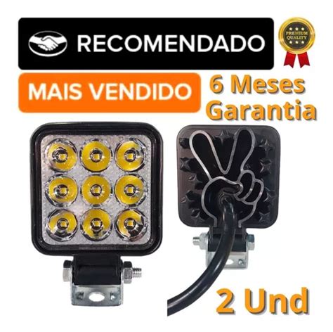 Kit 2 Mini Farol Milha Quadrado 9 Leds 12v24v 27w Maozinha