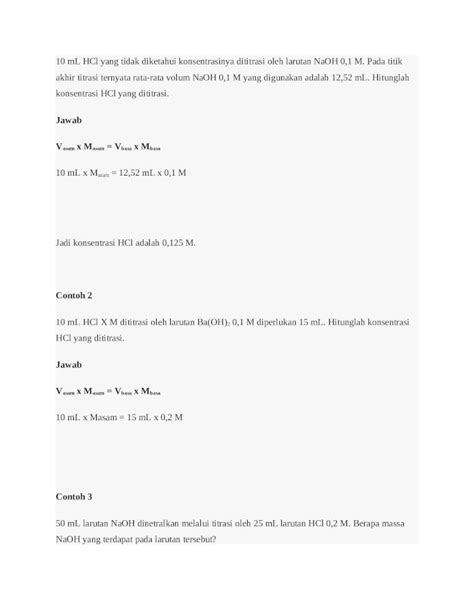 Docx 10 Ml Hcl Yang Tidak Diketahui Konsentrasinya Dititrasi Oleh
