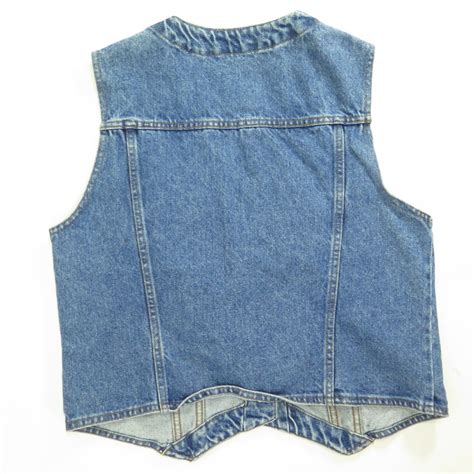 Vintage 80s Guess Denim Vest Womens L Blue Cotton Usa Made White Tab