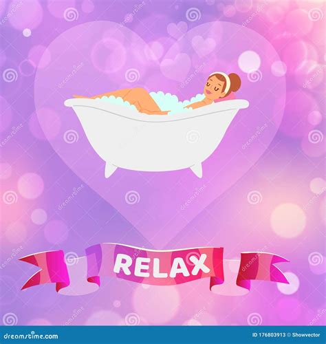 Relax Woman Beautiful Young Brunette Girl Having A Relaxing Bubble Bath In Vintage Bathtub