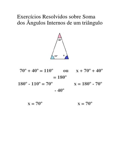 Exercícios Resolvidos Sobre Soma Dos Ângulos Internos De Um Triângulo Docx