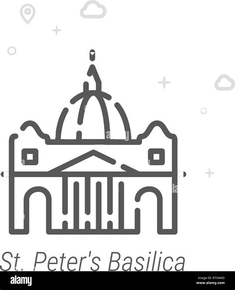 St Peters Basilica Rome Vector Line Icon Historical Landmarks