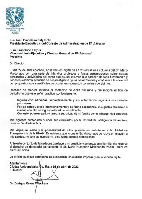 Instituto De Geograf A Unam On Twitter Carta Del Dr Enrique Graue