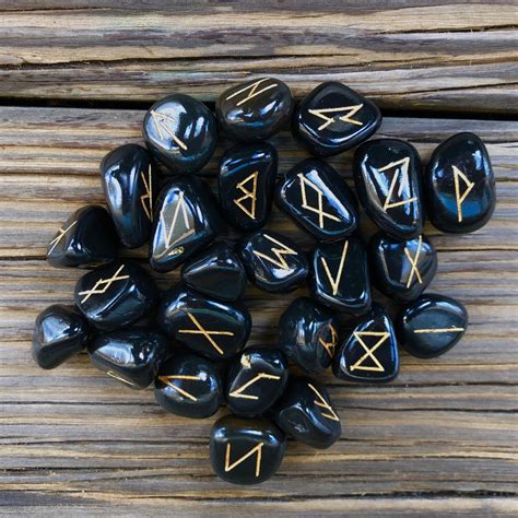 Obsidian Rune Stone Set Black Runestones Etsy