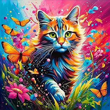 Amazon Igoodom Flower Cat Diamond Painting Kits Butterfly Cat