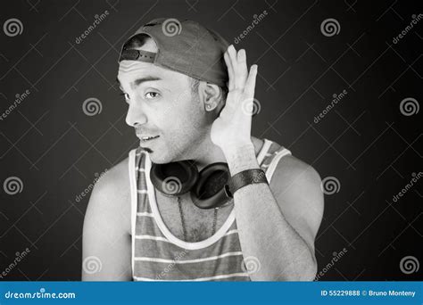 Model Isolated on Plain Background Listening Stock Photo - Image of horizontal, miniature: 55229888