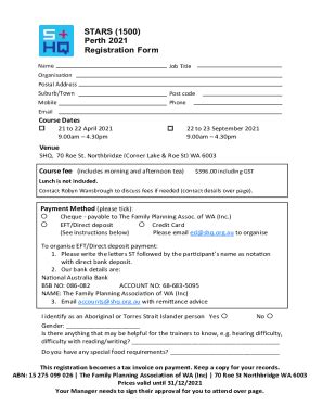 Fillable Online Shq Org Stars Perth Registration Form Fax