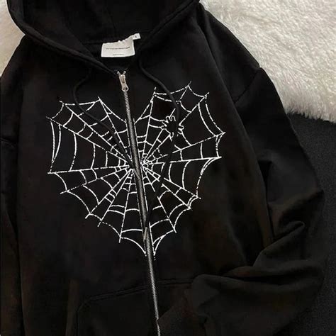 Y2k Zip Up Spider Web Graphic Hoodie Y2k Clothing Y2k Etsy Uk