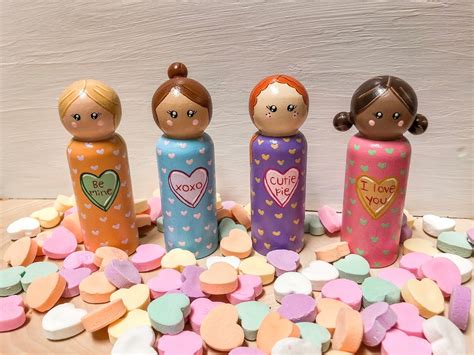 Love Hearts Peg Dolls Valentines Day Peg Dolls Valentine Etsy