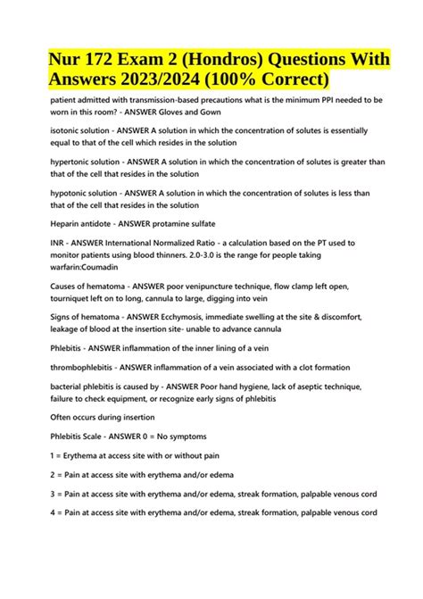 Hondros Nur Exam Questions With Answers Correct