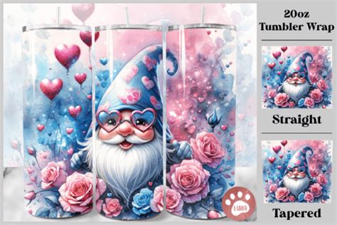 Gnome Valentines Tumbler Wrap PNG Graphic By Luna Art Design Creative