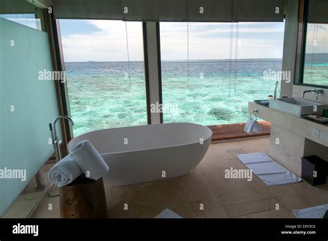 Interior of luxury tropical villa witn ocean view , bathroom Stock ...