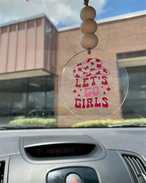 Let S Go Girls Rear View Mirror Hanging Car Accessory Cowgirl Car Charm