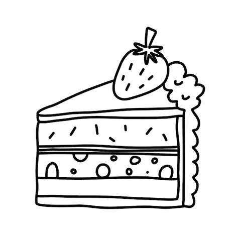 Premium Vector Piece Of Cake With Strawberry Vector Doodle Drawing