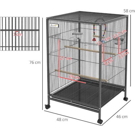 PawHut Bird Cage With Rolling Stand For Small Birds Grey