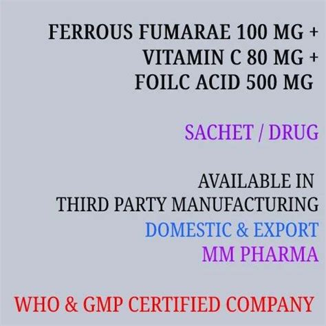 Ferrous Fumarate 100 Mg Vitamin C 80mg Folic Acid 500 Mg Packaging Size 20 Sachets Each 2