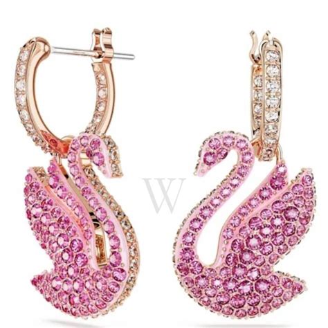 Swarovski Pink Rose Gold Tone Plated Iconic Swan Drop Earrings World