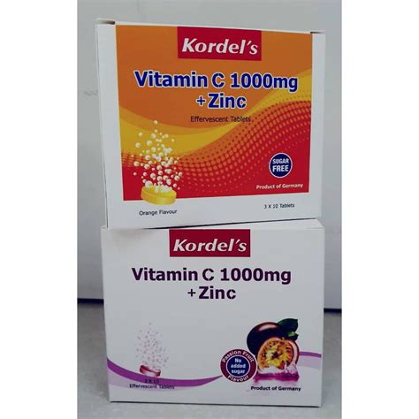 Kordel S Vitamin C 1000mg Zinc Effervescent Tablets 10 S 2x10 S 3x10 S [orange Passion