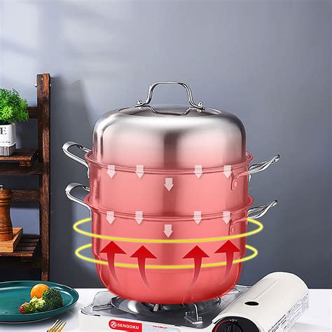 Wuweot 11 Steamer Pot 3 Tier Stainless Steel Steaming Pot Dim Sum Cookware Food Vegetable