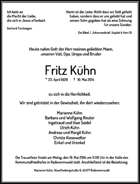 Alle Traueranzeigen für Fritz Kühn trauer rp online de