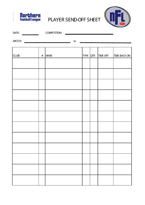 Player Send-Off Spreadsheet Template - Northern Football League ...