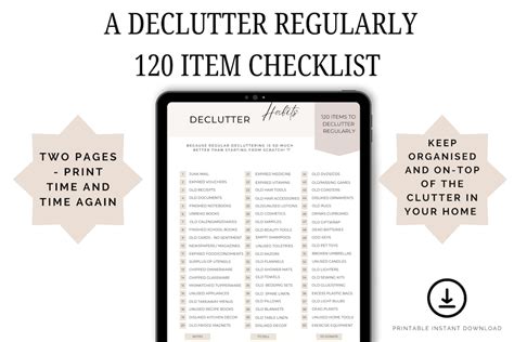 120 Items to Declutter Regularly Checklist Declutter Worksheets ...