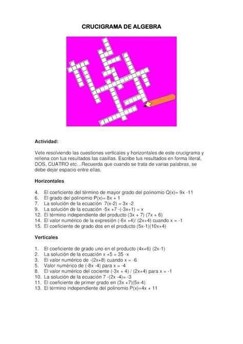 Pdf Crucigrama De Algebra Juegos Y Matem Ticas Pdf Fileel