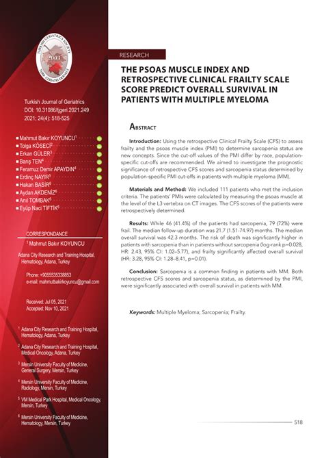 Pdf The Psoas Muscle Index And Retrospective Clinical Frailty Scale