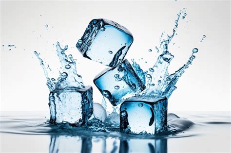 Premium Ai Image Ice Cubes Splashing In A Blue Liquid