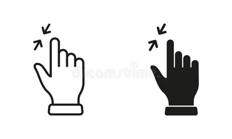 Zoom Gesture By Hand Finger Line And Silhouette Black Icon Set Enlarge