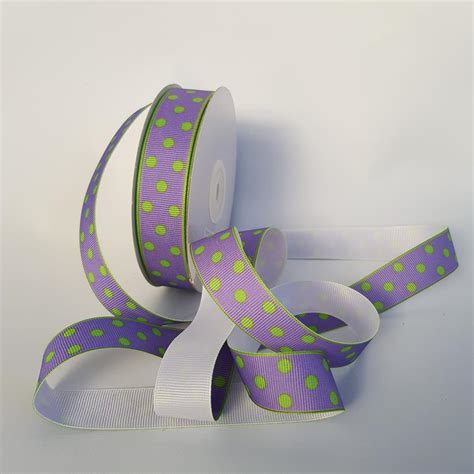 Grosgrain Polka Dot Ribbon Mauve Green 22mm Desflora