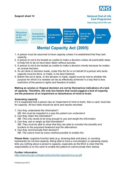 Support Sheet 12 Mental Capacity Act 2005