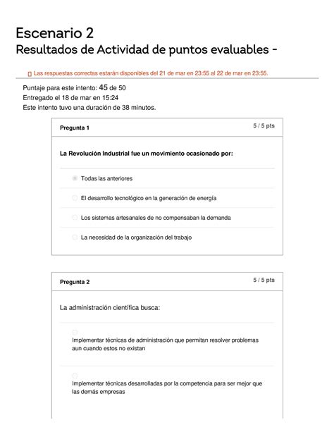 Historial de exámenes Actividad de puntos evaluables Escenario 2